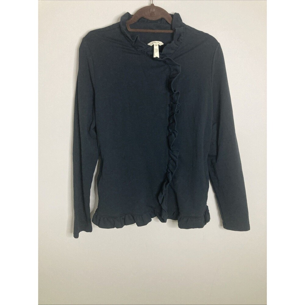 Matilda Jane Womens Black Soft High Neck Knit Snap Front Ruffle Jacket Size M